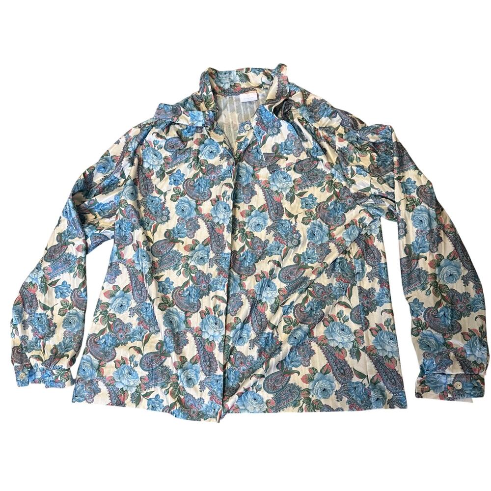 Vintage 1970s Graff California Wear Paisley / Floral Blouse Women’s Size 20